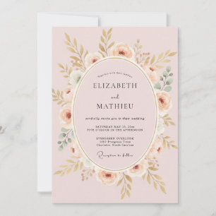 Blush Gold Wreath Wedding Invitation