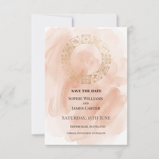 Blush Gold Wreath Wedding Save The Date (Front)