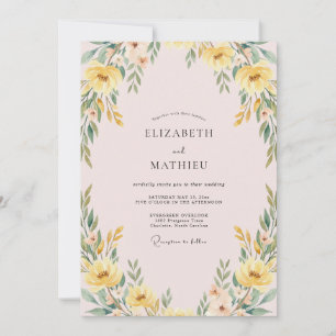 Blush Golden Foliage Eucalyptus Wedding Invitation