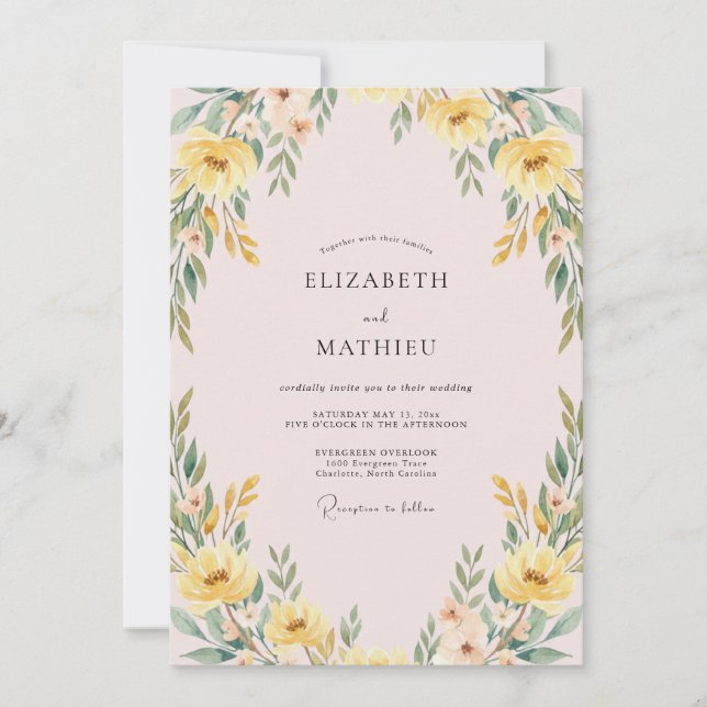 Blush Golden Foliage Eucalyptus Wedding Invitation (Front)
