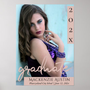 Blush Graduate Modern Script Photo Keepsake Poster
