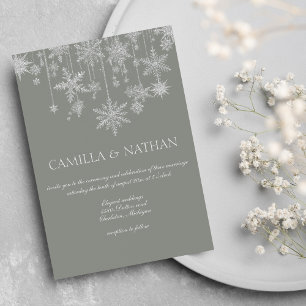 Blush gray silver snowflake wonderland Wedding Invitation