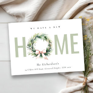 Blush Green Christmas Wreath New Home Announcement
