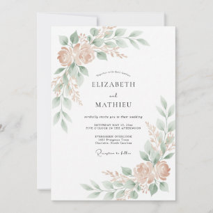 Blush Green Flourish Romance Wedding Invitation