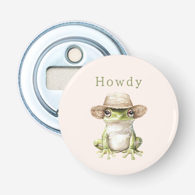 Blush Green Frog with Hat Bottle Opener (Front)