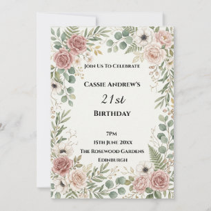 Blush Greenery Milestone Birthday Invitation