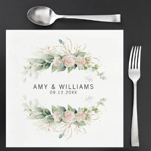 Blush Greenery Watercolor Personalised Wedding  Napkin