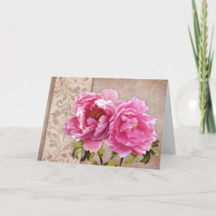 Blush greeting card, pink peonies flowers card