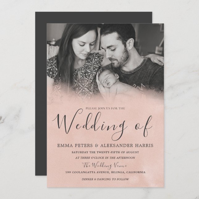 Blush & Grey Black & White Photo Wedding Invitation (Front/Back)