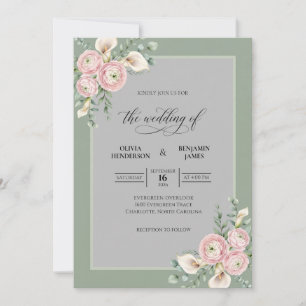 Blush Grey Calla Lily Wedding Invitation
