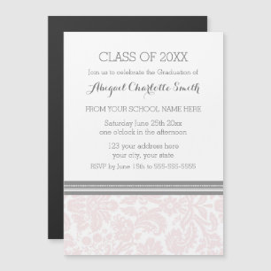 Blush Grey Damask Graduation Party Magnetic Card