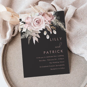 Blush & Grey Dusty Rose Floral Wedding Invitation
