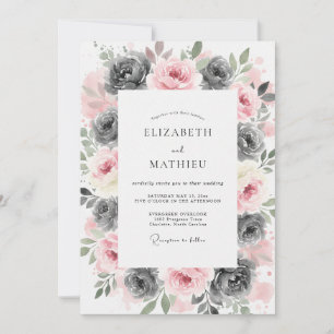 Blush Grey Floral Artistry Wedding Invitation