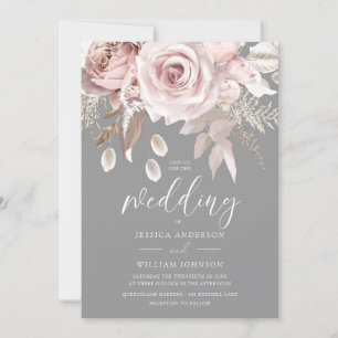 Blush & Grey Floral Elegance Wedding Invitation