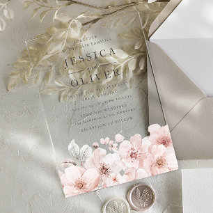 Blush & Grey Gorgeous Floral Wedding Acrylic Invitations
