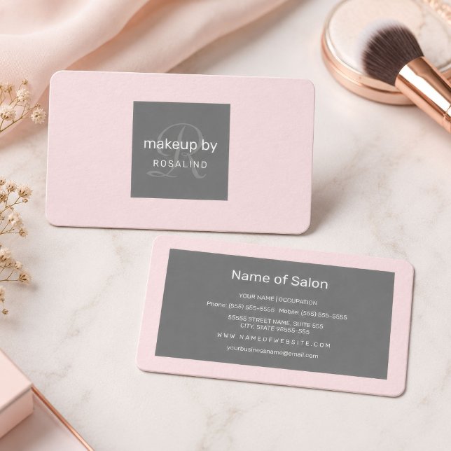 Blush Grey Makeup Monogram Minimal Business Card (Blush Gray Makeup Monogram Minimal Business Card
)