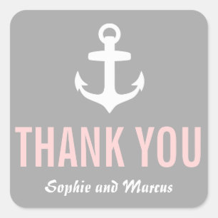 Blush & Grey Nautical Thank You Sticker