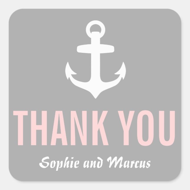 Blush & Grey Nautical Thank You Sticker (Front)