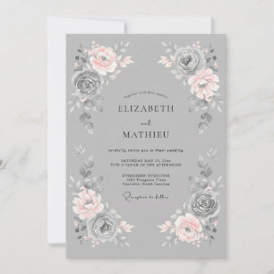Blush Grey Romantic Floral Wedding Invitation
