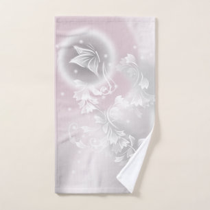 Blush Grey White Floral Fantasy Hand Towel