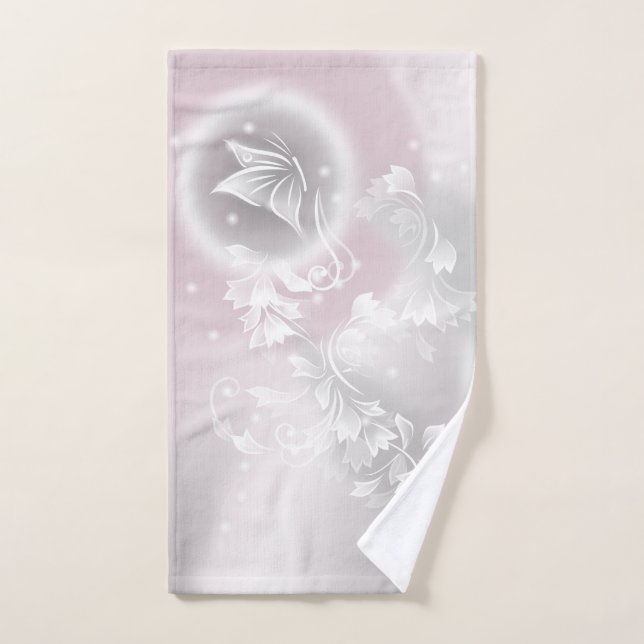 Blush Grey White Floral Fantasy Hand Towel (Hand Towel)