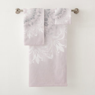 Blush Grey White Floral Mandala Bath Towel Set