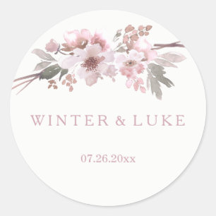 Blush & Grey Winter Grey Wedding Favour Sticker