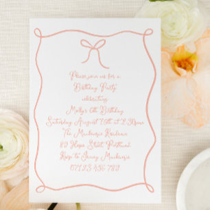 Blush Hand Drawn Bow Girl's Birthday Party Invitation