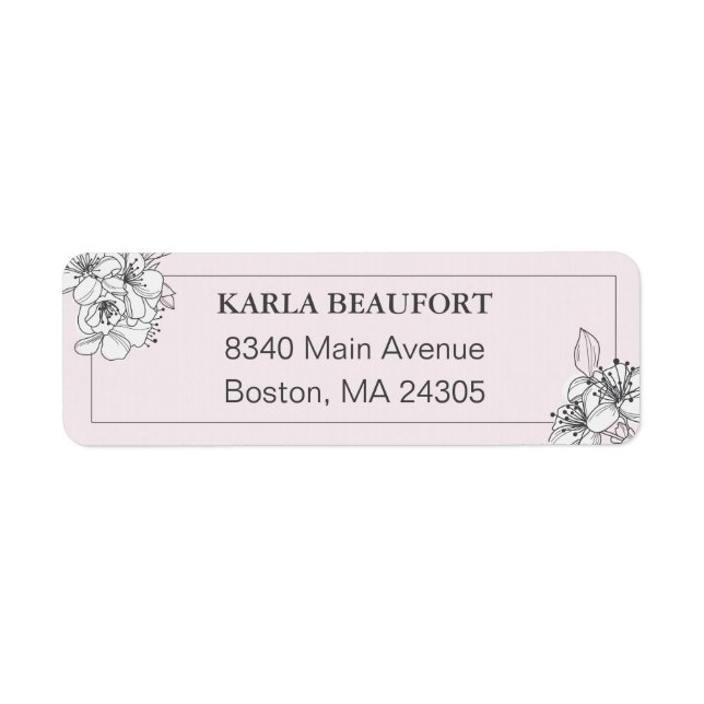 Blush Hand Drawn Flowers Return Address Label (Front)