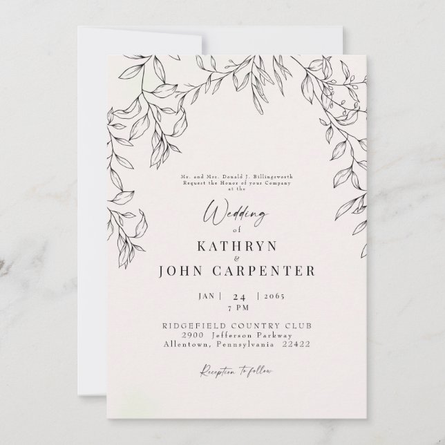 Blush Hand-drawn Foliage Bride Parents Wedding Invitation (Front)