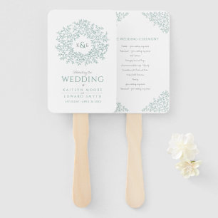 Blush hand drawn leaf monogram art wedding program fan