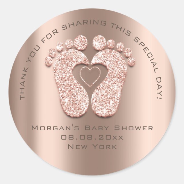 Blush Heart Feet Baby Shower Favour Gift Thank You Classic Round Sticker (Front)