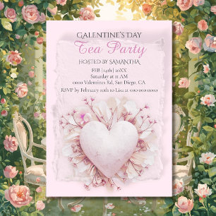 Blush Heart Galentine Tea Party Soft Romance Charm Invitation