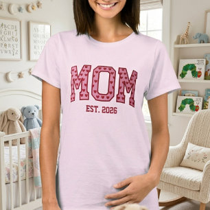 Blush Heart Mum Est Year Varsity Lettering Design T-Shirt