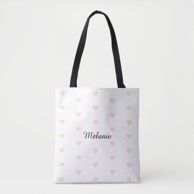 Blush Heart Pattern Name Tote Bag (Front)