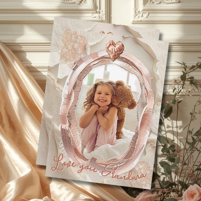 Blush Heirloom Heart Photo Frame Loving Keepsake Holiday Card (Creator Uploaded)
