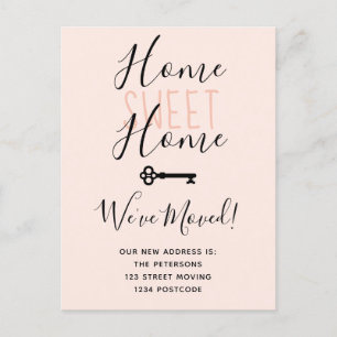 Blush home sweet home key moving announcement postcard