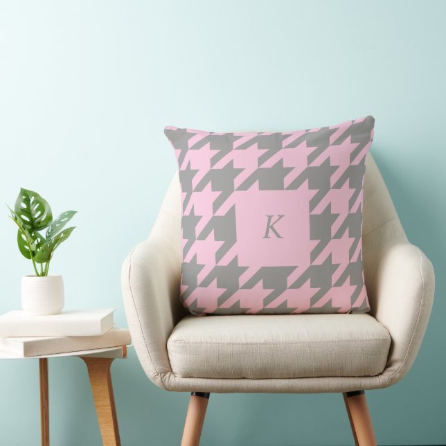 Blush Houndstooth Monogrammed Throw Pillow (Chair)
