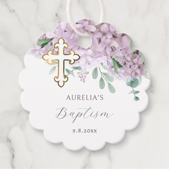 Blush Hydrangea Baptism Favour Tags (Front)