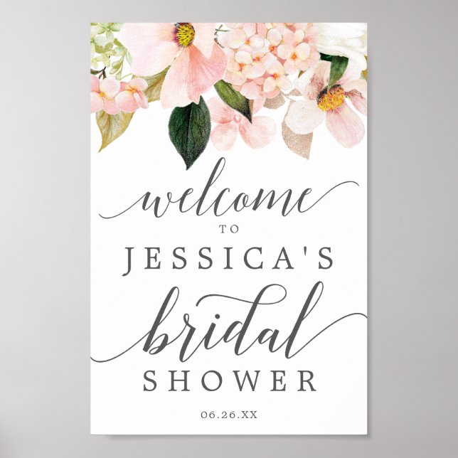 Blush Hydrangea Bridal Shower Welcome Sign (Front)