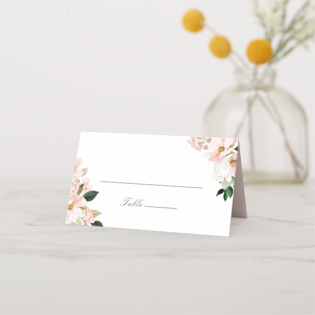 Blush Hydrangea Floral Wedding Place Card (Front)