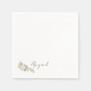 Blush Hydrangea Greenery Personalised Cocktail Napkin