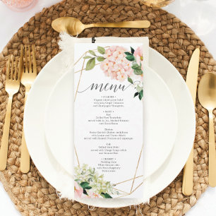 Blush Hydrangea Wedding Menu or Bridal Shower Menu Invitation