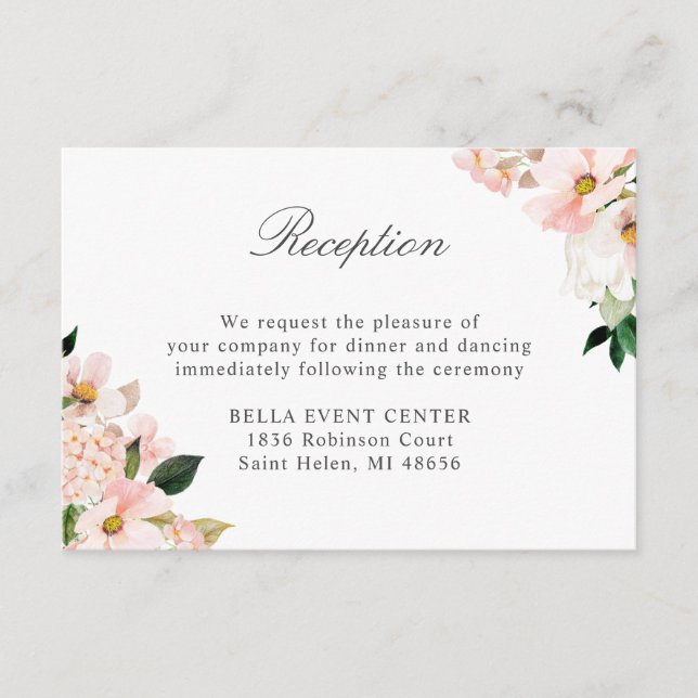 Blush Hydrangea Wedding Reception Card (Front)