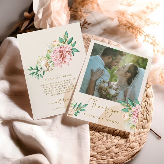 Blush Hydrangea Wedding Thank You Photo Card (Creator Uploaded)