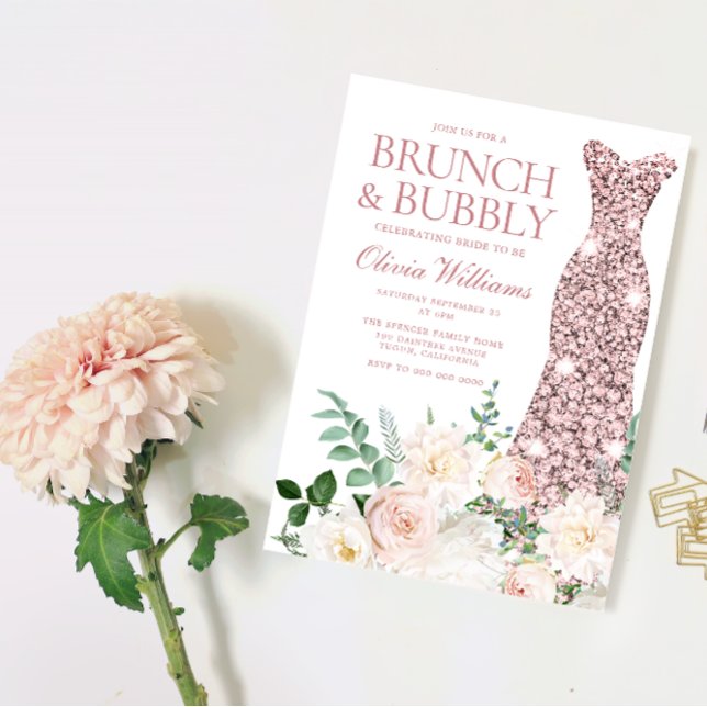 Blush Ivory Elegant Bridal Shower Brunch & Bubbly Invitation (Creator Uploaded)