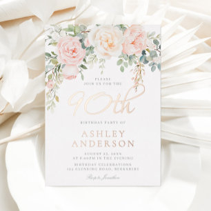 Blush & Ivory Floral 90th Birthday Party Rose Gold