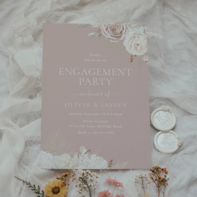 Blush & Ivory Floral Dusty Pink Engagement Party Invitation (Creator Uploaded)