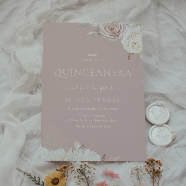 Blush & Ivory Floral Dusty Pink Quinceanera Party Invitation (Creator Uploaded)