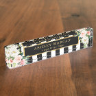 Blush Ivory Floral with Gold Black White Stripes